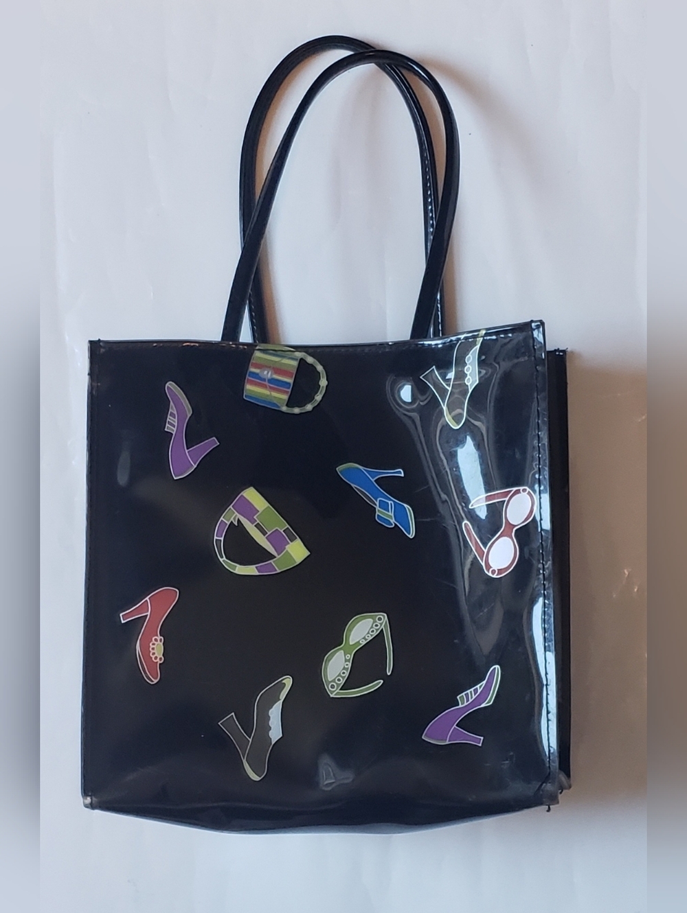 Vintage Bloomingdale's Little Black Tote Purse Vinyl Shoe Lover Shopping Bag